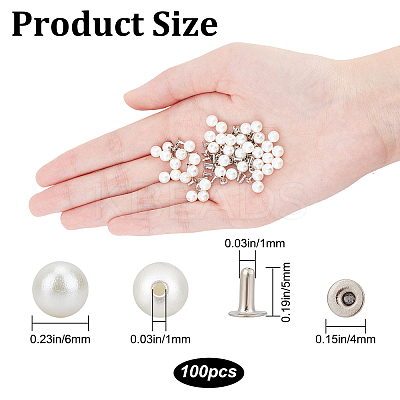 100 Sets ABS Plastic Imitation Pearl Rivet Studs KY-GF0001-25-1