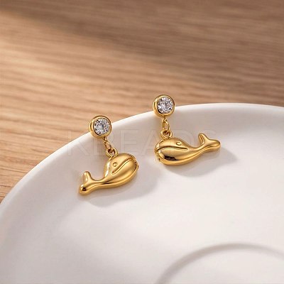 304 Stainless Steel Cubic Zirconia Stud Dangle Earrings for Women WG7577E-01-1
