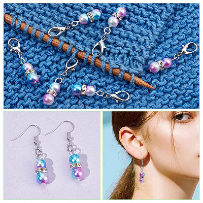 12Pcs Round Rainbow ABS Plastic Imitation Pearl Pendant Stitch Markers HJEW-NB00013-1