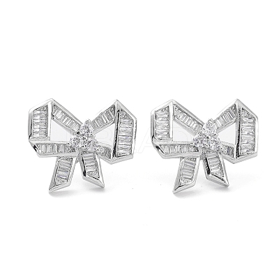 Bowknot Rack Plating Brass Cubic Zirconia Stud Earrings for Women EJEW-K245-07P-1