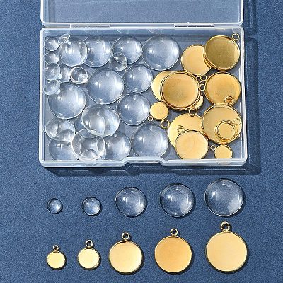 DIY Blank Dome 304 Stainless Steel Pendant Making Kits DIY-FS0008-36-1