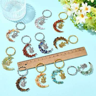 7Pcs Natural & Synthetic Gemstone Keychains KEYC-FS00044-01-1