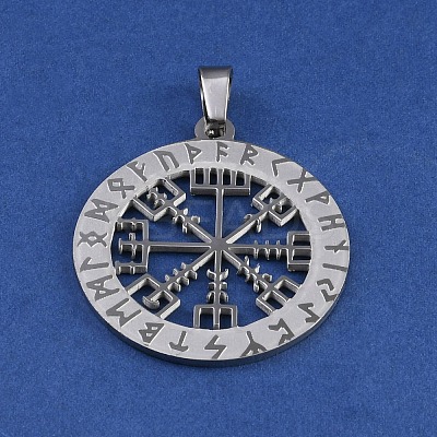 201 Stainless Steel Norse Viking Compass Amulet Pendants LS-STAS-WH0029-32B-1-1