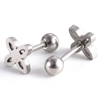 Tarnish Resistant 201 Stainless Steel Flower Barbell Cartilage Earrings EJEW-R147-29-1