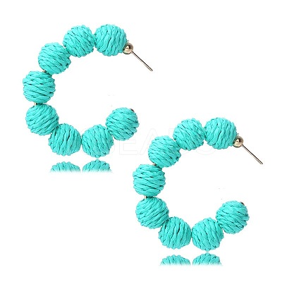 C-Shaped with Round Alloy Raffia Stud Earrings FS-WG1D567-03-1