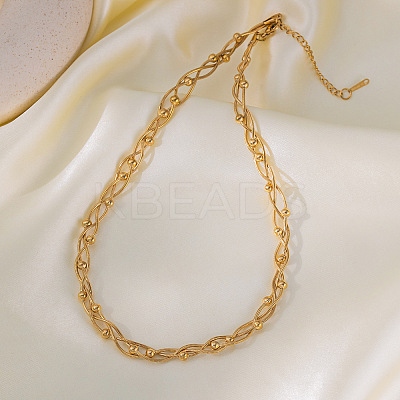 304 Stainless Steel 3 Layer Crossed Round Snake Chain Round Beads Chain Necklaces for Women FS-WG400CC-01-1