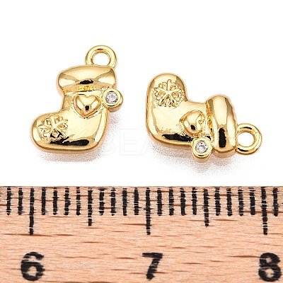 Christmas Theme Brass Micro Pave Clear Cubic Zirconia Charms KK-T073-16G-1