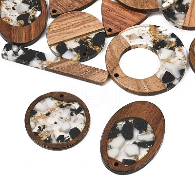 Walnut Wood & Transparent Resin & Gold Foil Pendants WD-CBA583A-05-1