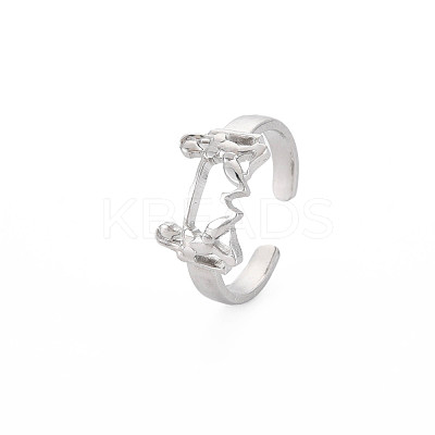 Non-Tarnish 304 Stainless Steel 12 Constellations/Zodiac Signs Open Cuff Ring for Women RJEW-S405-156P-F-1