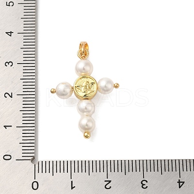 Rack Plating Brass & Acrylic Pearl Pendants KK-G488-04G-1