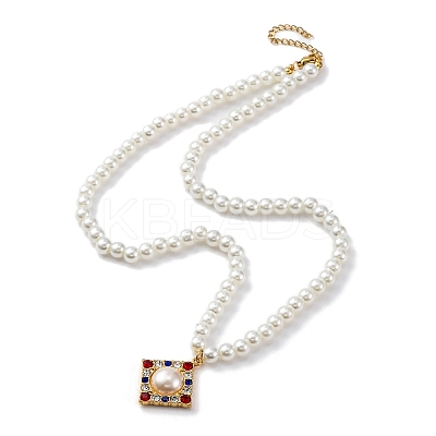 PVD Vacuum Plating 304 Stainless Steel Colorful Cubic Zirconia Rhombus Pendant Necklaces STAS-Z114-23G-1