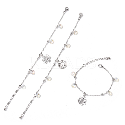 3Pcs Christmas Snowflake Alloy Charm Bracelets BJEW-JB12677-1