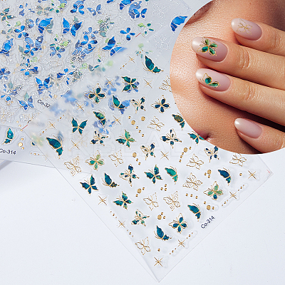 6 Sheets 2 Styles Butterfly Pattern PET Plastic Nail Art Stickers DIY-HS0002-06-1