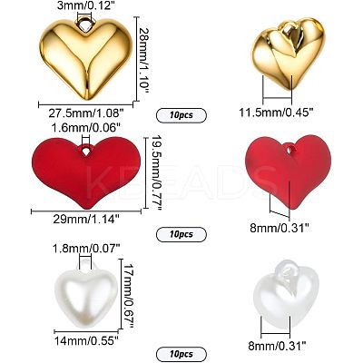 30Pcs 3 Style Heart Pendants FIND-FH0003-50-1