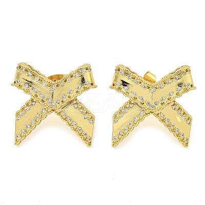 Bowknot Brass Micro Pave Cubic Zirconia Stud Earrings for Women EJEW-P275-06G-1