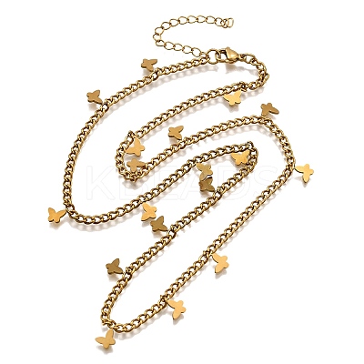 304 Stainless Steel Twisted Chain Necklaces with Butterfly Charm Tassel NJEW-R023-06G-1