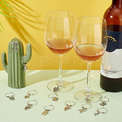 Cactus Tibetan Style Alloy Wine Glass Charms AJEW-AB00118-1
