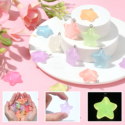 84Pcs 7 Colors Luminous Transparent Resin Pendants RESI-SZ0003-26-1