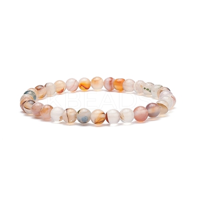 Natural Agate Round Beaded Stretch Bracelet BJEW-JB08614-04-1