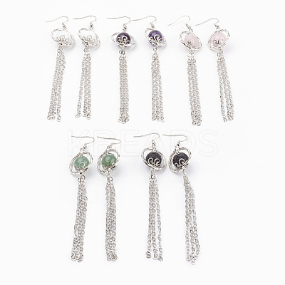 Natural Gemstone Dangle Earrings EJEW-JE02510-1