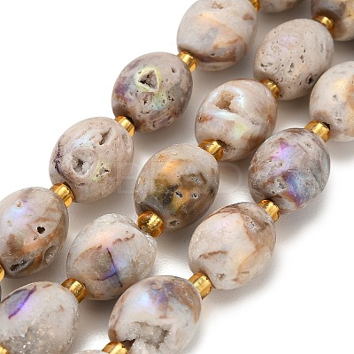 Electroplated Natural Druzy Geode Crystal Beads Strands G-F833-O01-01C-1