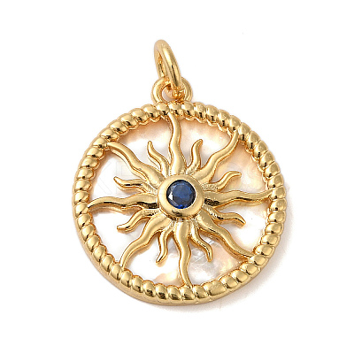 Rack Plating Brass & Cubic Zirconia Shell Pendants KK-S372-20G-1