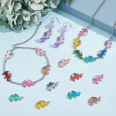 56Pcs 14 Colors Zinc Alloy with Enamel Elephant Connector Charms FIND-CA0005-18-1