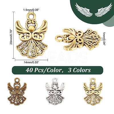 120PCS 3Colors Angel Tibetan Style Alloy Pendants TIBEP-PH0001-66-1