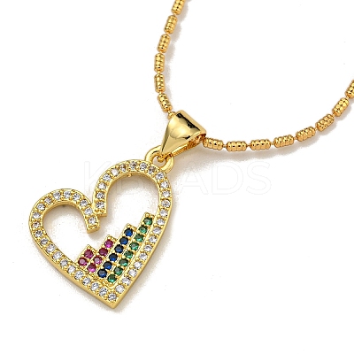 Brass Micro Pave Colorful Cubic Zirconia Peach Heart Pendant Necklaces for Women NJEW-Q346-01G-02-1