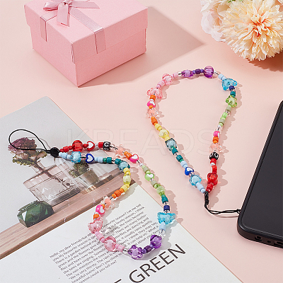 2Pcs Resin Beaded Mobile Phone Lanyard Wrist Strap HJEW-GF0001-47B-1