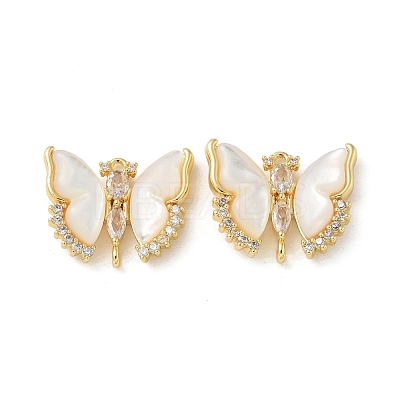 Brass Clear Cubic Zirconia Connector Charms KK-R210-11G-01-1