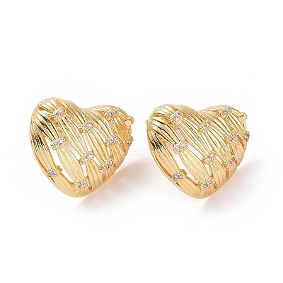Cubic Zirconia Heart Stud Earrings EJEW-C008-21G-01-1