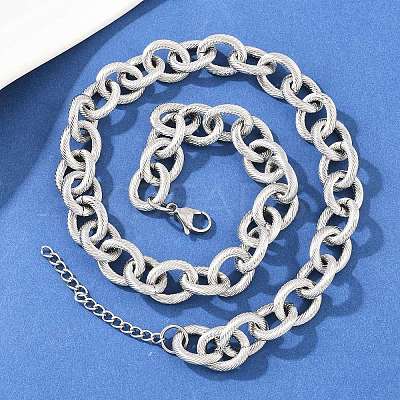 13MM 304 Stainless Steel Textured Cable Chain Necklaces NJEW-Z105-02P-1