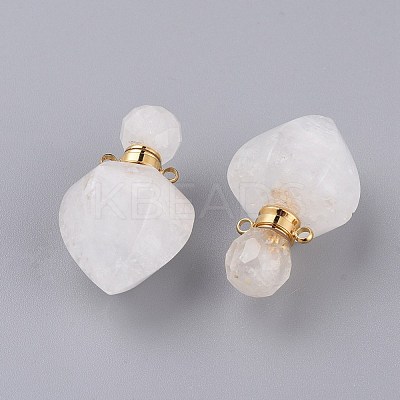 Faceted Natural Quartz Crystal Openable Perfume Bottle Pendants G-P435-A-04G-1