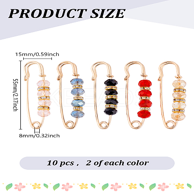 10Pcs 5 Colors Rodelle Glass Beaded Kilt Pins JEWB-LP0001-02-1