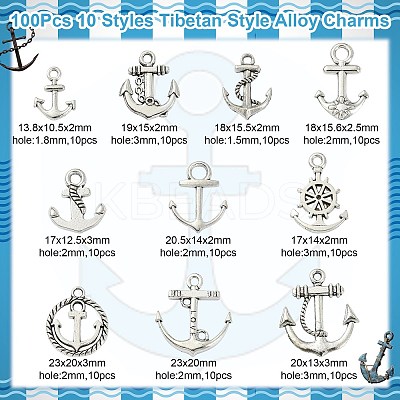 100Pcs 10 Styles Tibetan Style Alloy Charms TIBEP-CJ0001-54-1