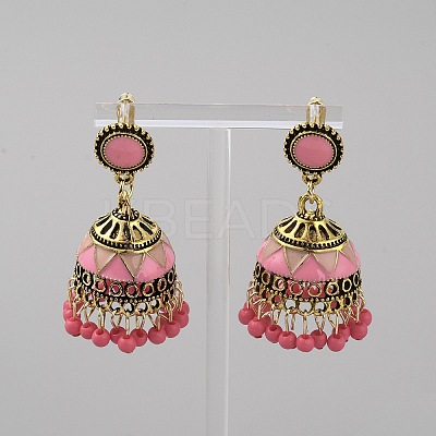 Ethnic Style 3D Enamel Bell with Seed Beeded Dangle Stud Earrings EJEW-WH0047-33E-1
