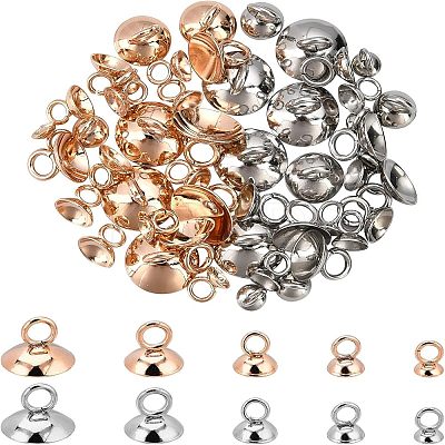 60Pcs 10 Style 201 Stainless Steel Bead Cap Pendant Bails STAS-UN0028-25-1