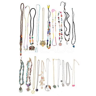 Natural & Synthetic Gemstone and Wood and Glass Necklaces Kits NJEW-XCP0001-44-1