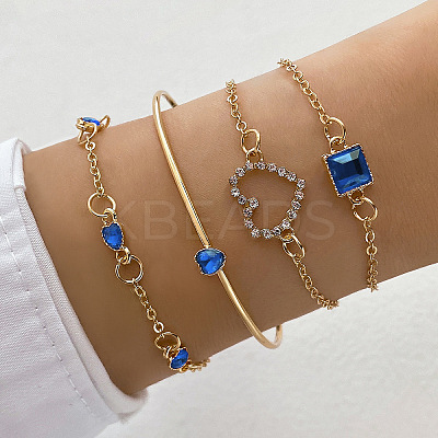 4Pcs 4 Styles Alloy Chain Bracelet & Bangle Set for Women WG6073F-09-1