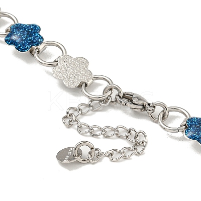 304 Stainless Steel Enamel Flower Link Chain Necklaces with Glitter Powder NJEW-S431-05P-03-1