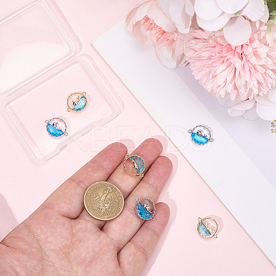 8Pcs 2 Colors Brass Sky Blue Cubic Zirconia Connector Charms KK-BBC0018-19-1