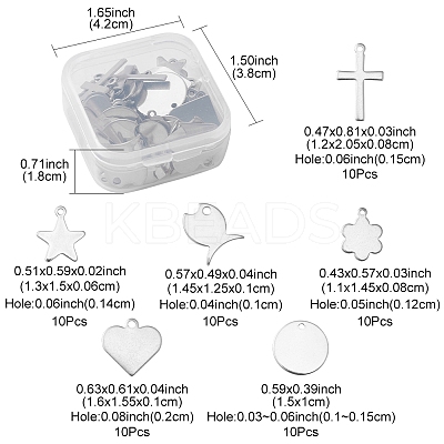 60Pcs 6 Style 201 & 304 Stainless Steel Stamping Blank Tag Charms STAS-FS0001-39-1