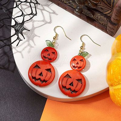 Dyed Synthetic Turquoise & Glass Dangle Earrings EJEW-TA00430-1