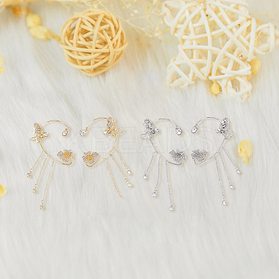 4Pcs 4 Style Butterfly & Flower Crystal Rhinestone Climber Wrap Around Earrings EJEW-AN0001-01-1