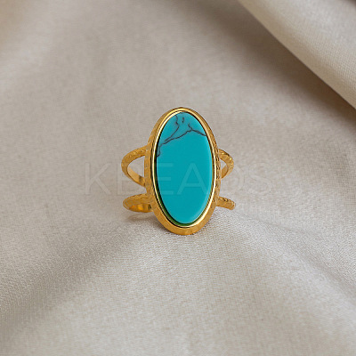 304 Stainless Steel with Synthetic Turquoise Cuff Open Rings ZU0108-1