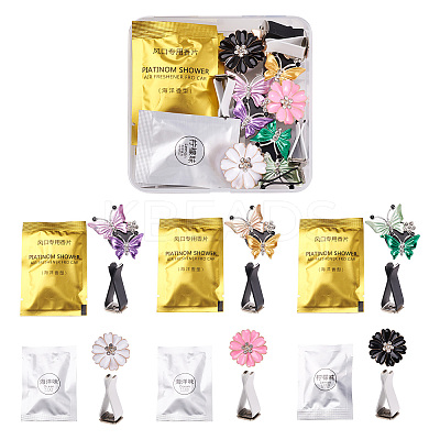 6 Sets 2 Style Zinc Alloy with Rhinestones Car Perfume Decoration Set DIY-BT0001-24-1