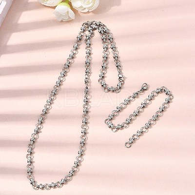 304 Stainless Steel Link Chain Bracelet & Necklace Jewelry Sets SJEW-L199-12P-1