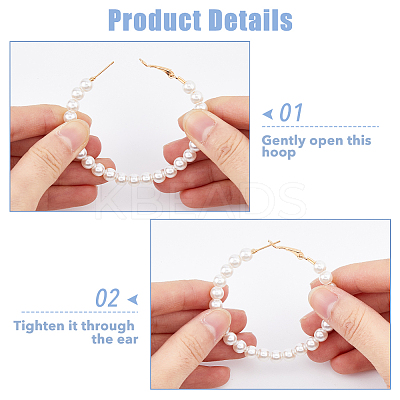 6 Pairs 6 Style Plastic Imitation Pearl Beaded Hoop Earrings with Iron Pins for Women EJEW-FI0002-10-1