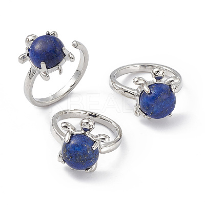 Natural Dyed Lapis Lazuli Turtle Open Cuff Ring RJEW-P082-01P-06-1